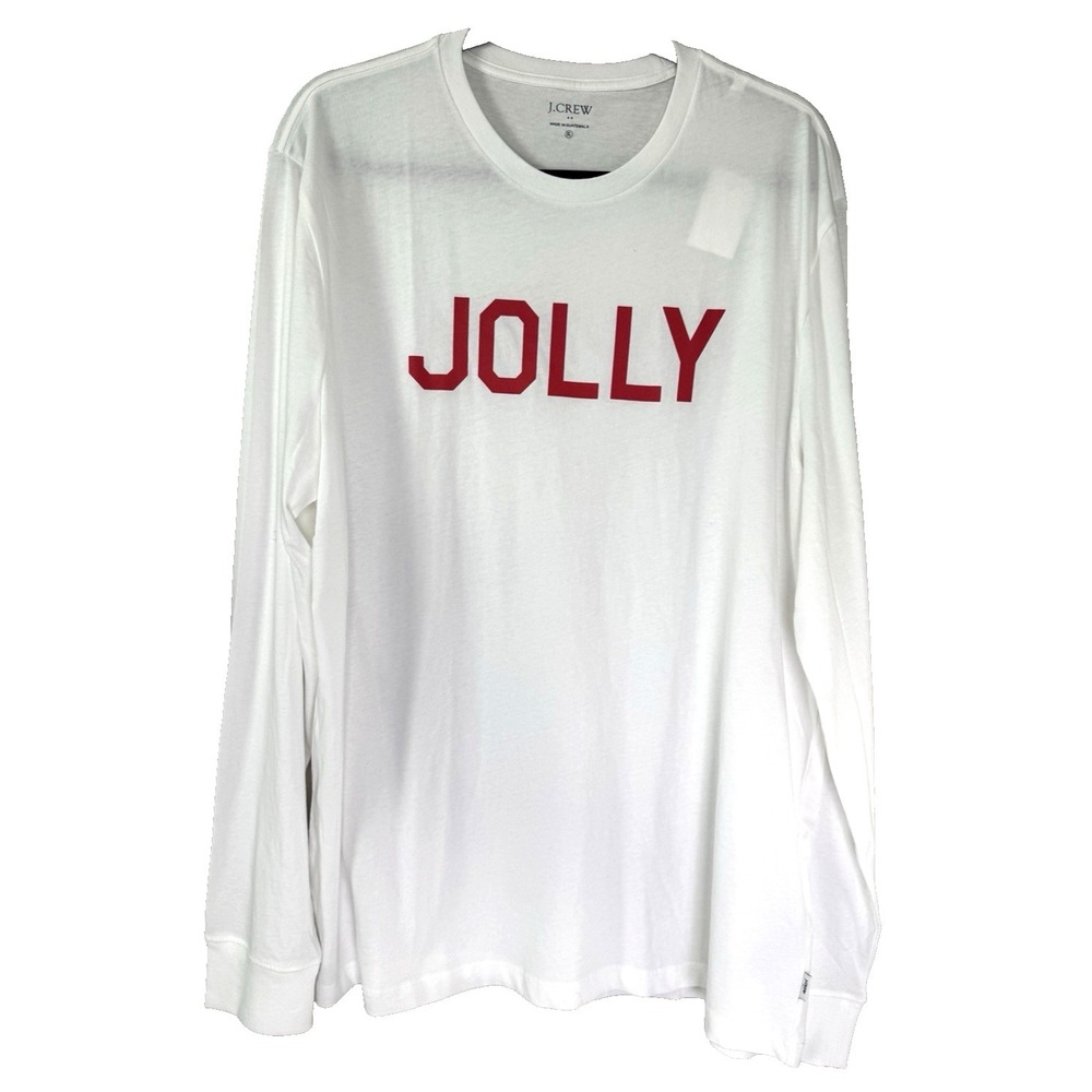 J Crew Mens XL White Red Tee Shirt Top Christmas Holiday Family Pajamas Jolly